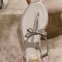 Womens shoes rhinestone RC flat sandals style niche upper foot good look bow clip-toed sandals for women