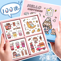 100 waterproof cute hand account sticker set hand account sticker pet children girl girl heart ins wind cane decoration small pattern transparent paste cup cartoon girl cheap paste