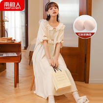 South Pole Man Palace Wind Sleeping Skirt Woman With Chest Cushion Summer Pure Cotton Short Sleeve 2022 New Princess Pyjamas Womens Summer
