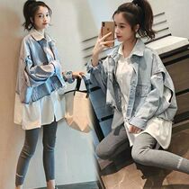 Western-style pregnant womens autumn new net red suit fashion spring and autumn dress age-down denim shirt autumn coat