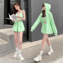 Sports Suit Women Spring Summer 2022 New Online Red Running Fitness Room Casual Wear Shorts Clothing Three Sets