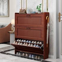 New Chinese shoe cabinet ultra-thin tipping bucket home door outside large capacity simple modern porch cabinet solid wood color shoe rack