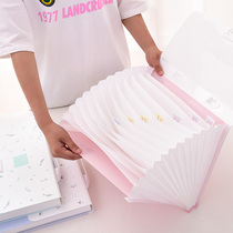 Deli folder multi-layer students with classified data book volume storage box a4 insert test paper bag bill sorting artifact file folder transparent book clip small fresh office supplies organ bag