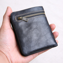 Wallet Male Short Leather Zipper Ultrathin Handmade Leather Clip Bull Leather Money Clip Mini Wallet Woman Vertical student