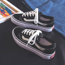 2021 autumn new canvas shoes womens shoes autumn board shoes spring and autumn explosion sneakers retro port flavor small black shoes