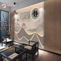 -- New Chinese style 8D tearoom wallpaper tearoom background wallpaper wallart mural stereo modern living room beauty salon wall