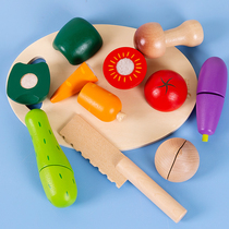 Childrens fruit cutting music kitchen cutting vegetables and fruits wooden set Baby house wooden boys and girls toys