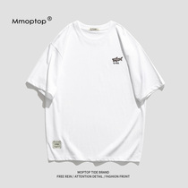 MMOPTOP summer new short-sleeved t-shirt mens Japanese loose five-point sleeve embroidery round neck pure cotton white label small shark