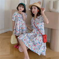 Pro-daughter dress Mothers summer style dress 2022 new Chaoyang Han version Summer crummy Flowering Collar Skirt Pure Cotton Summer
