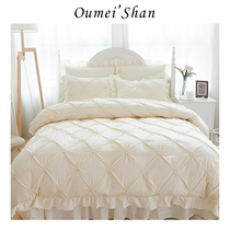 Europaise South Korea Style Princess Wind Pure Cotton Four Sets Bedding 60 Total Cotton Briefs Pure Color Bed Sheet Quilt Cover
