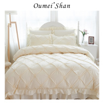 Europaise South Korea Style Princess Wind Pure Cotton Four Sets Bedding 60 Total Cotton Briefs Pure Color Bed Sheet Quilt Cover