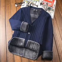 Autumn and winter plus velvet cardigan sweater mens knitwear casual thread coat 2021 new trend thick coat