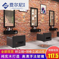 Solid Wood retro hairdressing shop mirror table barber shop mirror makeup single-sided frame hanging mirror fitting mirror hair salon floor mirror