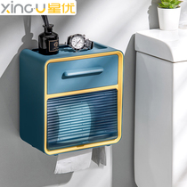 Toilet tissue box non-perforated waterproof wall-mounted toilet paper rack roll box toilet paper box