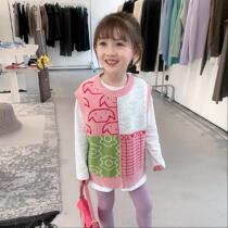 Girl Knit Horse Chia 2022 Spring New Child Hair Line Horse Clip Baby Korean Version Foreign Air Sleeveless Spring Clothing Blouse