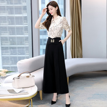 Casual fashion suit womens summer thin 2021 new goddess fan age reduction high-end short-sleeved socialite two-piece set