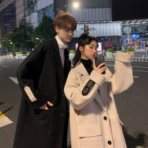 Long woolen coat mens autumn Korean version of ins Tide brand woolen jacket loose Joker couple over knee trench coat