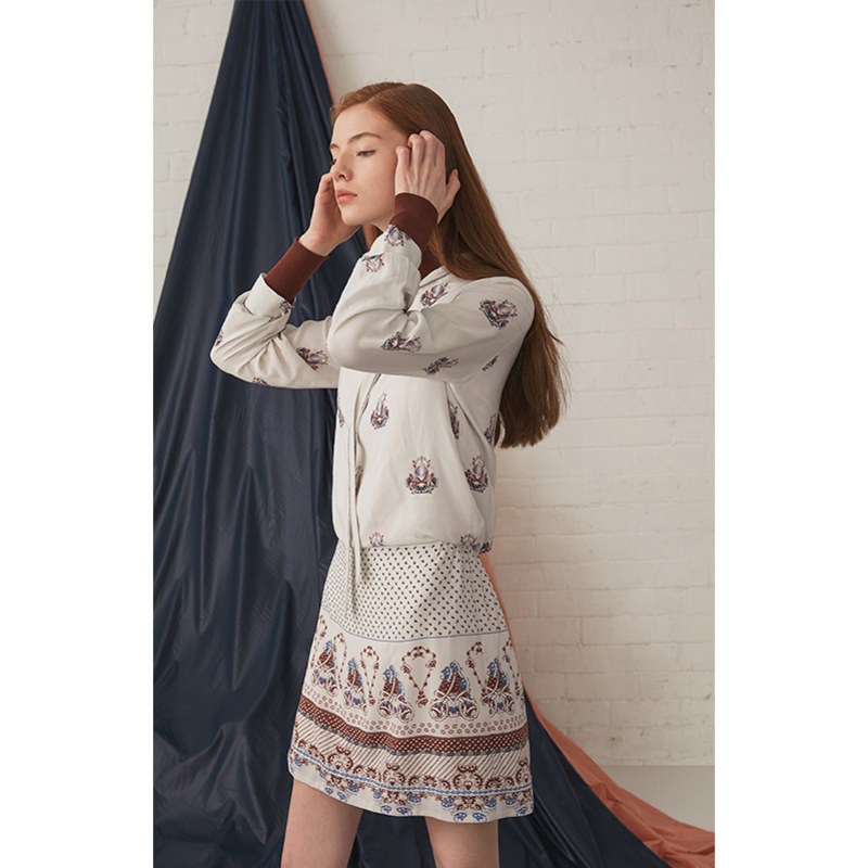 Lily Autumns new womens retro threaded collage receives waist-print long-sleeved dress 119350C7290