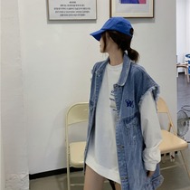 2021 Autumn New Korean version of loose slim Joker casual sleeveless tassel embroidered letter denim vest female