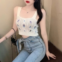 2021 summer Korean slim Sexy Slim fashion embroidery chest sleeveless short sling vest INS tide