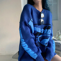 Original Klein blue sweater female autumn and winter lazy wind niche designer loose wear pullover Korean advanced sense