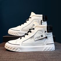 Leather high-top small white shoes 2021 new autumn Korean sports shoes flat-bottom Joker casual board shoes womens ins tide