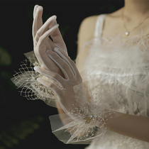 Wedding gloves short lace Forest Bride flowers White French Pearl elegant mesh simple full finger wedding