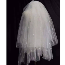 Pearl gauze bridal master wedding double new playful cute short veil shape puffy headdress yarn