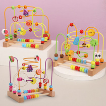 Baby children small beads Kindergarten baby wooden beads Color cognition puzzle enlightenment wooden toys