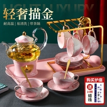 Teacup Household hospitality high-end water cup Glass water cup Lady bubble tea cup gift set heating set Ceramic