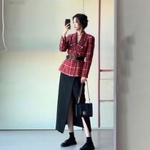 New Years shirt Chinese New Year French senior sense winter clothes small fragrant wind New Years red skirt Korean drama suit women