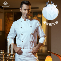 RozeChef chef overalls mens autumn and winter breathable kitchen thin short-sleeved high-end hotel restaurant suit long-sleeved