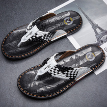 Tide brand leather flip-flops mens 2021 summer new outdoor fashion trend non-slip slippers clip feet cool drag outside wear