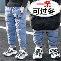 Boy gush pants integrated suede winter outwear thickened CUHK Scout 6 children 7 boys 8 years 9 down cotton pants