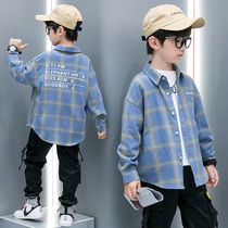 Boy Shirt Spring Loaded Suit Fried Street Foreign Air Large Boy Plaid Long Sleeve Mill Wool Cotton Children Two Sets Trend Cool