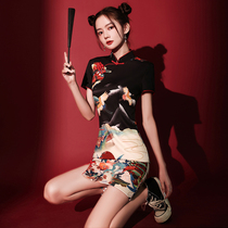 Guochao cheongsam 2021 new fried street young girls improved retro Chinese dress black short