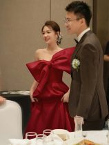 Toast to the bride 2021 new fugitive princess temperament engagement wedding red evening gown everyday butterfly knot woman