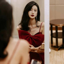 Toast to the bride 2021 new wine red back door temperament Wedding Engagement Evening Dress Female Harnesses Anchovies Tail summer