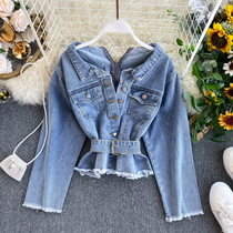 Denim coat womens 2020 early spring new careful machine button chic harbor flavor cardigan lace slim shirt top