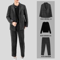 Autumn casual suit suit suit mens three-piece Korean style English style slim corduroy suit jacket mens coat tide