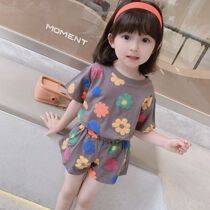 Girls Summer Flower Set 2022 new Han - Edition Childrens Network Red Ocean Gazprom Baby Summer Short Sleeves