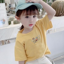 Cotton girls short sleeve T-shirt foreign style 2021 new summer children Children Baby summer Korean fashion top