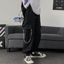 Hip hop personality overalls trend Korean version loose casual nine-point pants male and female students street wide leg straight pants
