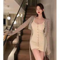  Western style colorful knitted air conditioning shirt thin jacket temperament goddess fan rose knitted dress suit female