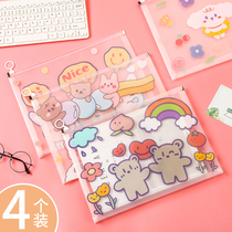 A4 transparent file bag pull-edge file bag Korea small fresh junior high school information bag plastic examination paper storage bag stationery students with waterproof cartoon cute female simple children hanging Korean zipper