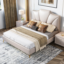 Pabasha light luxury leather bed first layer leather small apartment Italian minimalist 1 8M master bedroom soft bed double leather bed