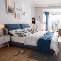 Lins wood Nordic style Simple modern 1 8 meters solid wood feet fabric bed Double bed master bedroom furniture R272