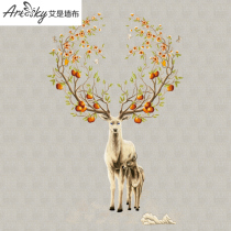 Ai is high-end seamless wall cloth Fu Deer fortune Flower Corner Double Deer single embroidered wall cloth background wall deposit