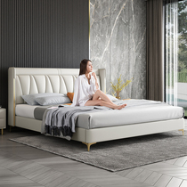 Budiffin real leather bed first layer cowhide 1 8 meters double bed light luxury minimalist bed master bedroom simple modern wedding bed