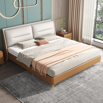 Dileman leather bed double Italian full solid wood bed master bedroom simple modern luxury high box storage wedding bed 6237